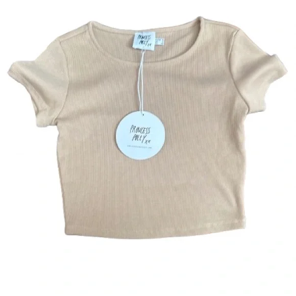 Princess Polly Beige Ribbed Crop Top Sz 4 - Picture 6 of 6